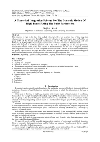 A Numerical Integration Scheme For The Dynamic Motion Of Rigid Bodies ...