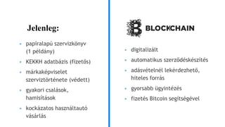 FinTech Workshop D02: Kádár Bence - Pénzes Gábor: Blockchain technológia a használtautó piacon