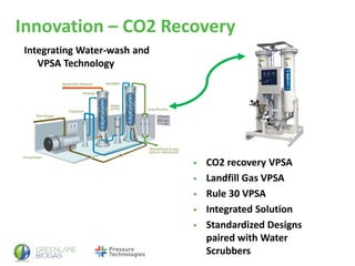 Innovation – CO2 Recovery
Integrating Water-wash and
VPSA Technology
• CO2 recovery VPSA
• Landfill Gas VPSA
• Rule 30 VPSA
• Integrated Solution
• Standardized Designs
paired with Water
Scrubbers
 