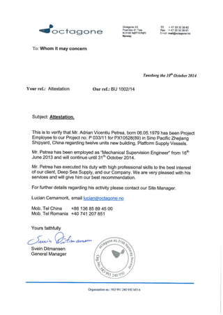 recommendation letter Octagone AS