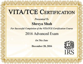 VITA Advance Certificate 1