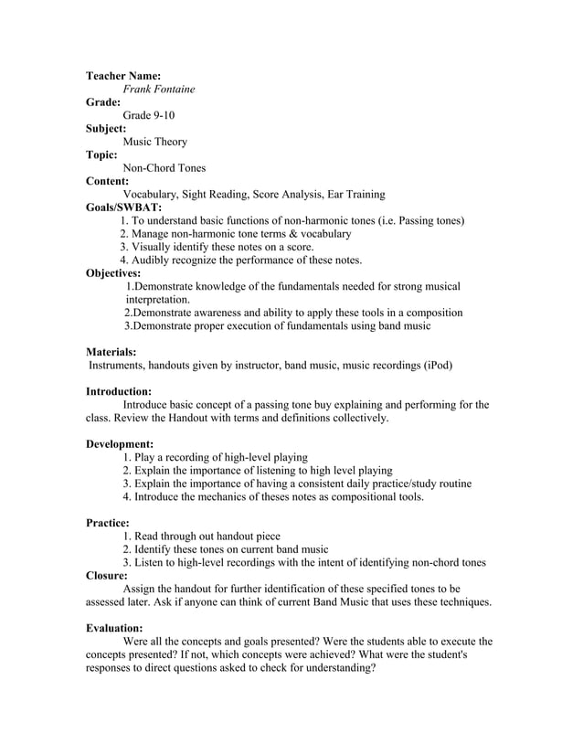Lesson Non Chord Tones DOC