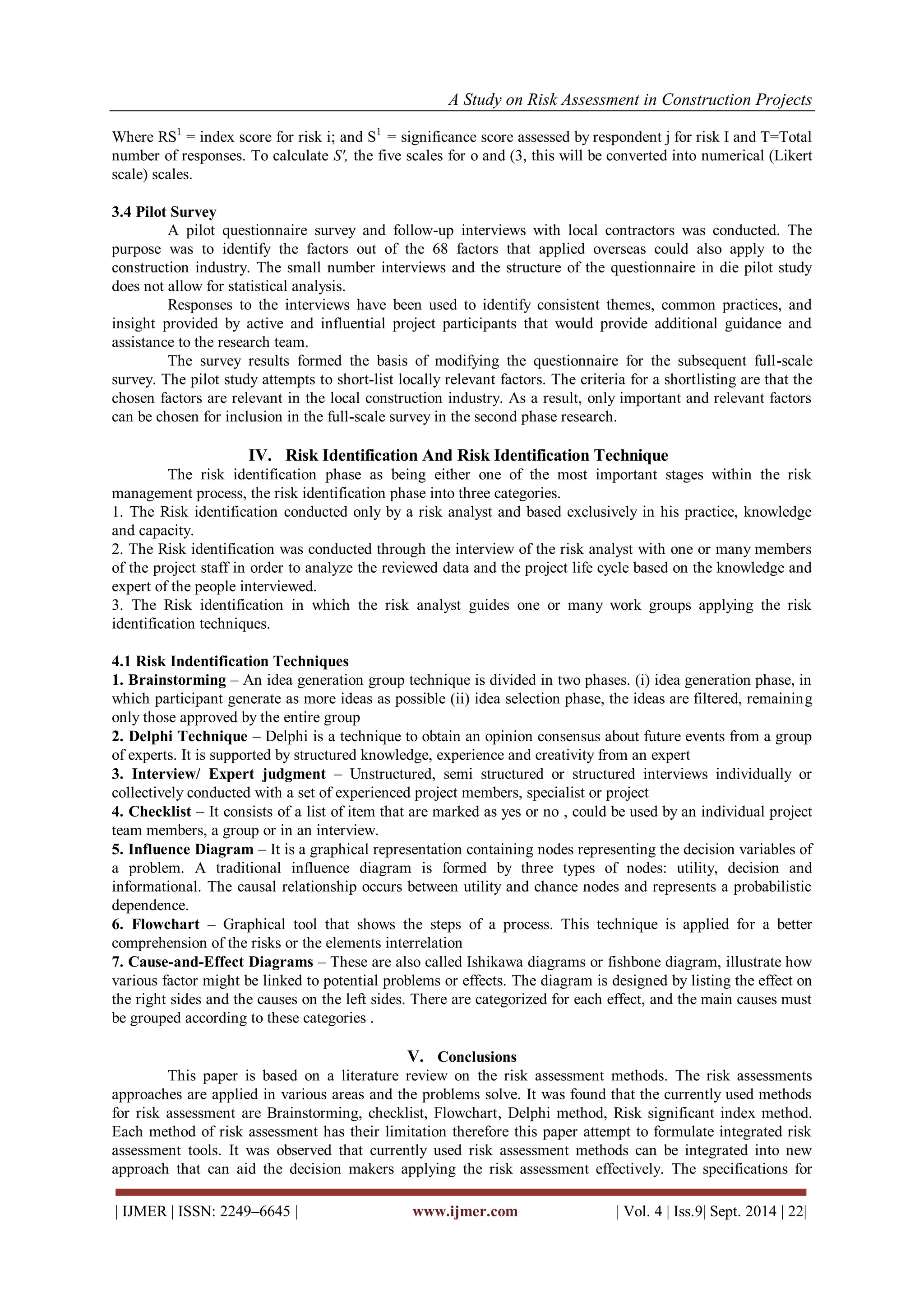A Study on Risk Assessment in Construction Projects | PDF