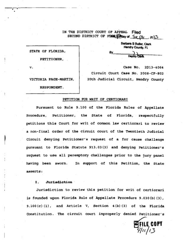 writing sample petition for writ of certiorari form