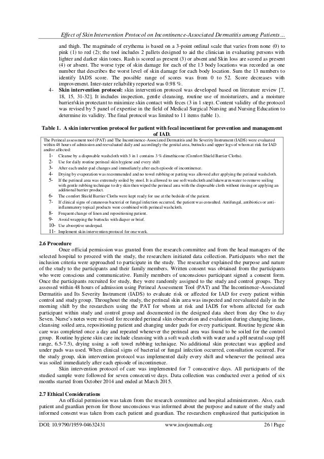 Effect of Skin Intervention Protocol on IncontinenceAssociated Derma…