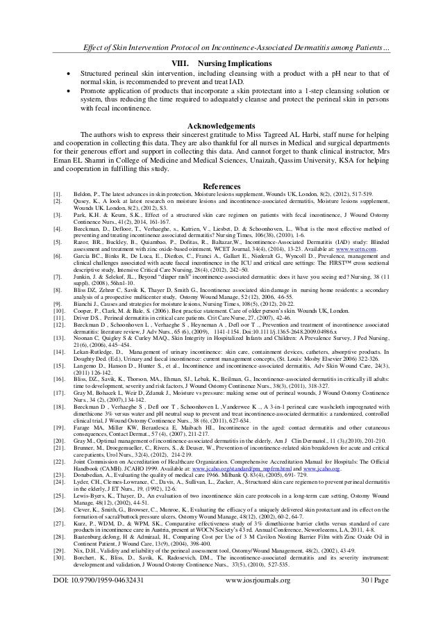 Effect of Skin Intervention Protocol on IncontinenceAssociated Derma…