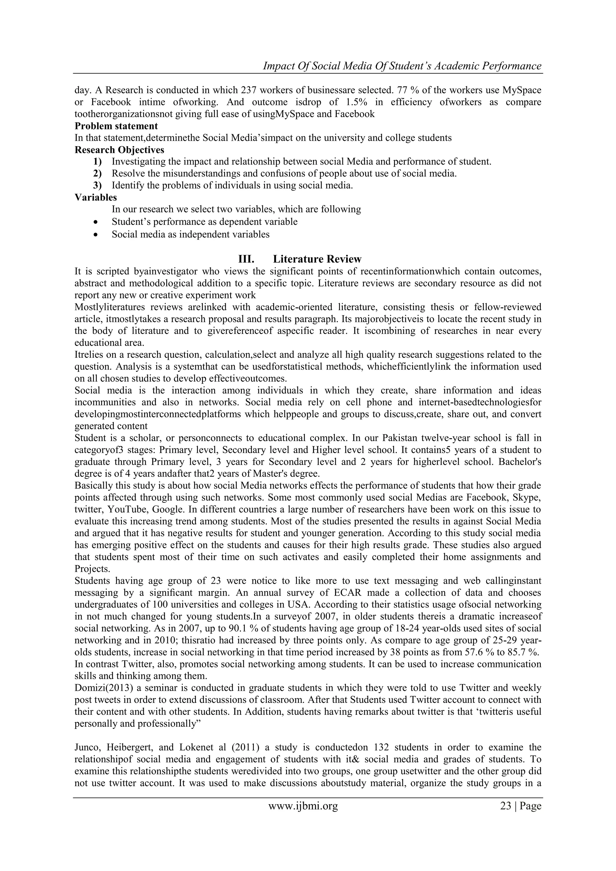 Impact of Social Media of Student’s Academic Performance | PDF