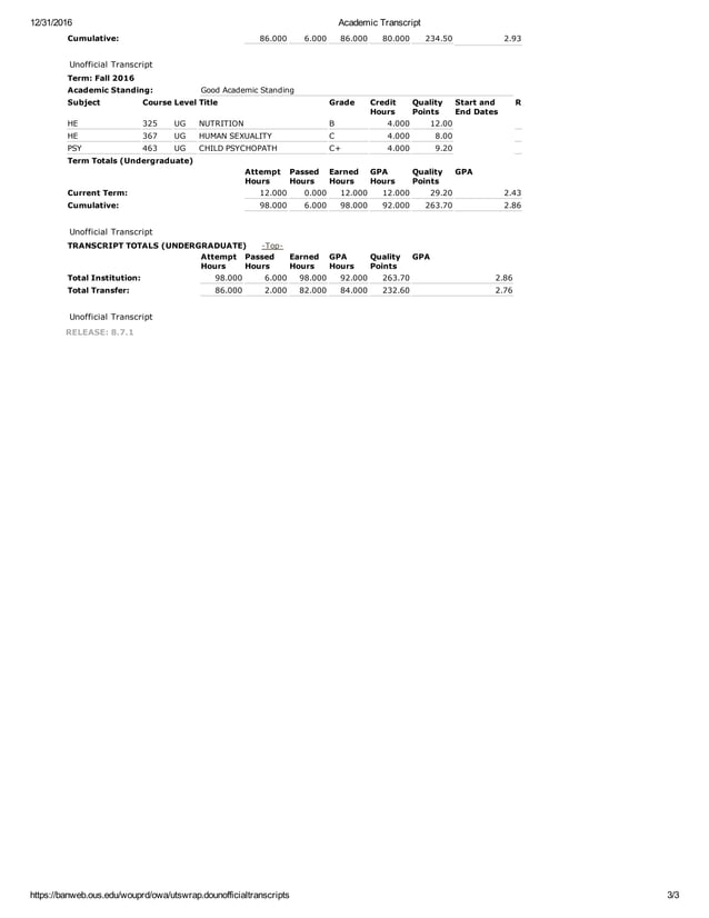 Academic Transcript | PDF
