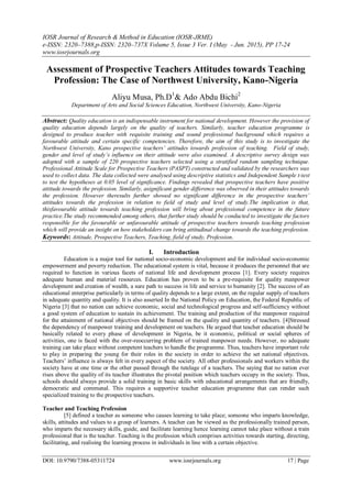 Assessment of Prospective Teachers Attitudes towards Teaching ...