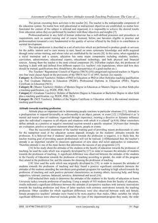 Assessment of Prospective Teachers Attitudes towards Teaching ...