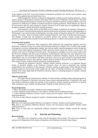 Assessment of Prospective Teachers Attitudes towards Teaching ...