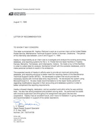 US Postal Service_MTSC_Letter of Recommendation