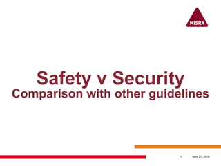 Safety v Security
Comparison with other guidelines
April 27, 201617
 