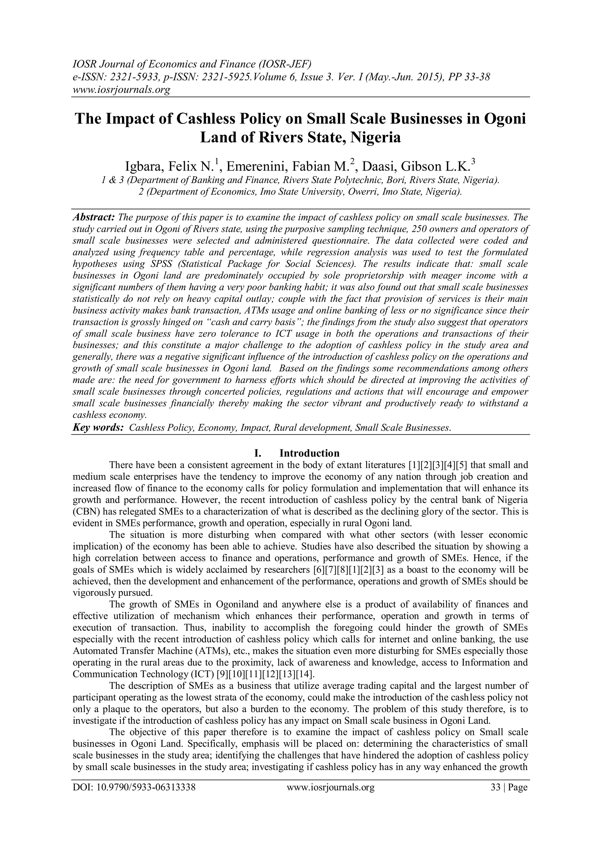 The Impact of Cashless Policy on Small Scale Businesses in Ogoni Land ...