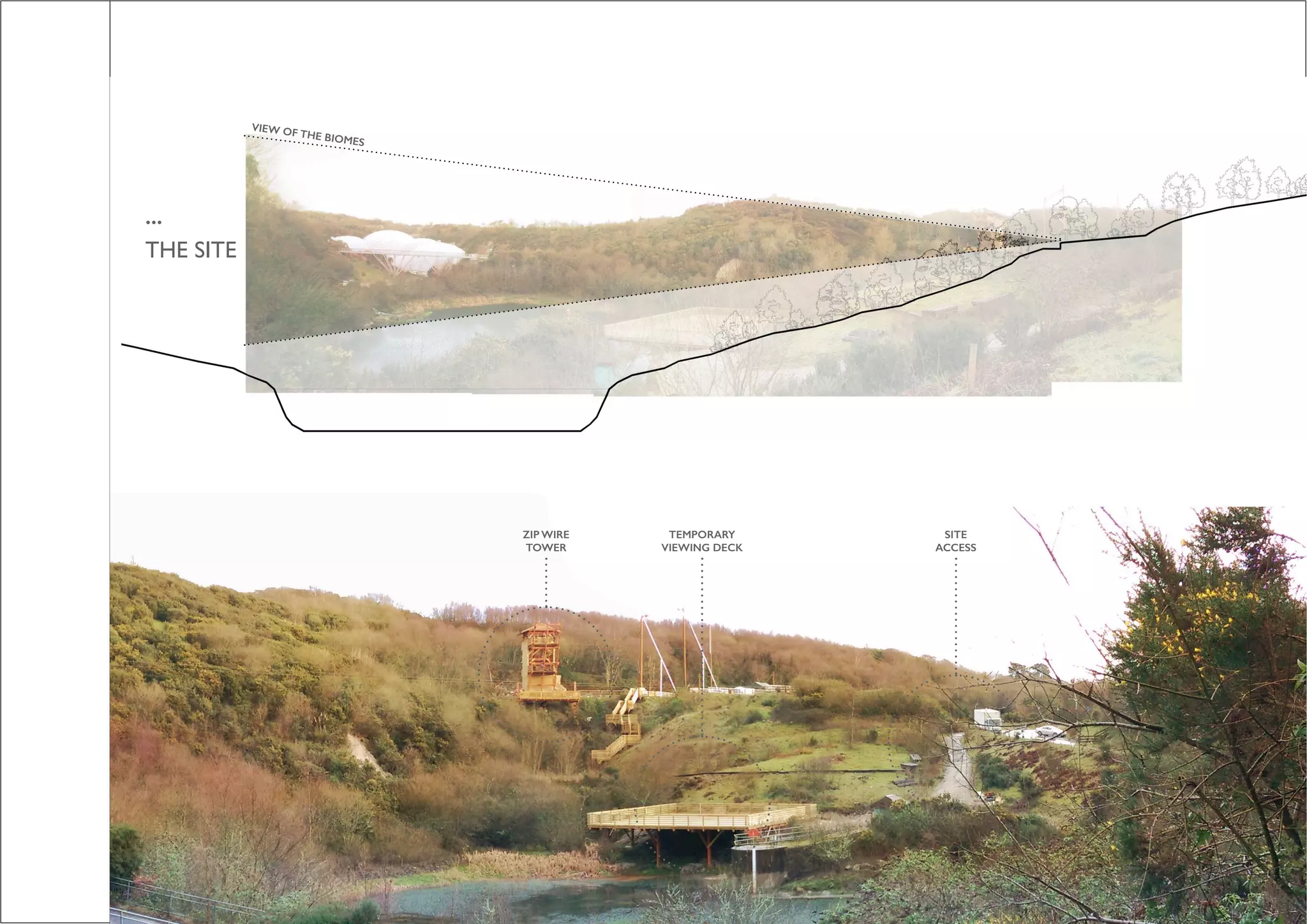VIEW OF THE BIOMES
ZIP WIRE
TOWER
TEMPORARY
VIEWING DECK
SITE
ACCESS
...
THE SITE
 