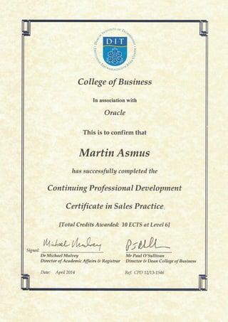 DIT Sales Certificate M. Asmus