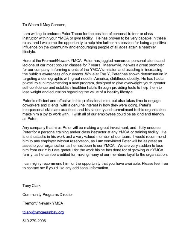letter of recommendation peter tapao 1 1 letter of recommendation for trainer