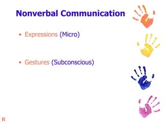 Nonverbal Communication Expressions  (Micro) Gestures  (Subconscious) R 