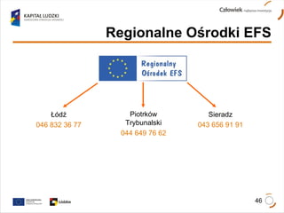 Regionalne Ośrodki EFS Łódź 046 832 36 77 Piotrków Trybunalski 044 649 76 62 Sieradz 043 656 91 91 