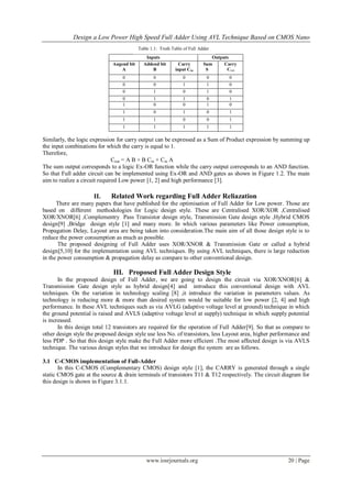 Design a Low Power High Speed Full Adder Using AVL Technique Based on ...