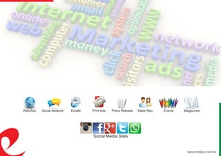 Social Media Sites
Web Ads Social Network Emails Print Ads Press Release Sales Rep. Events Magazines
www.onepay.com.kw
 