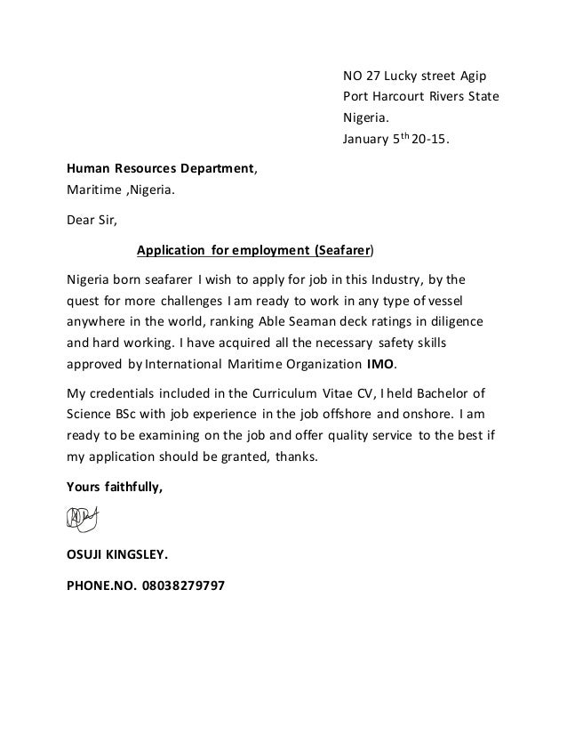 sample cover letter nigeria