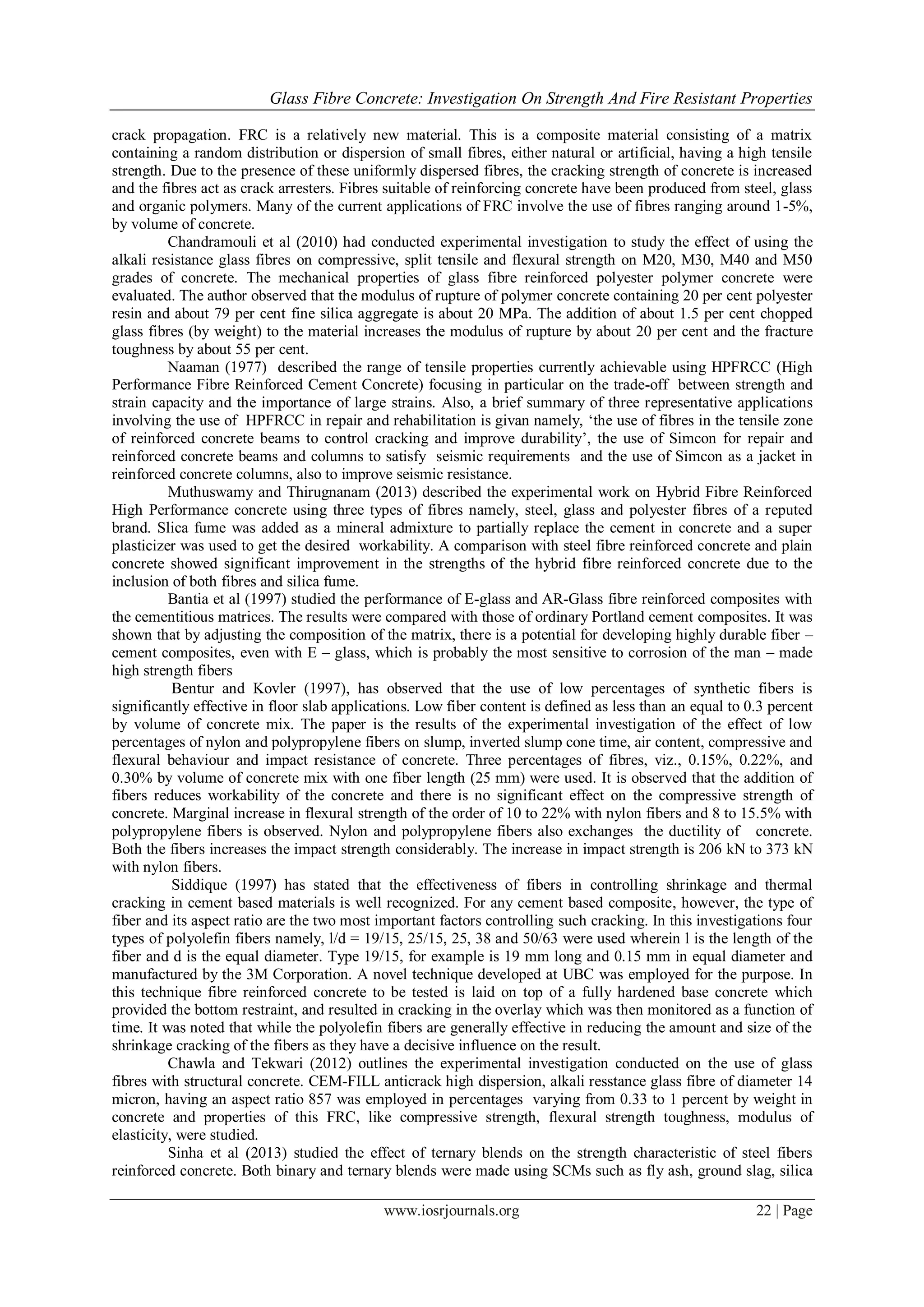 Glass Fibre Concrete: Investigation on Strength and Fire Resistant ...