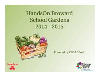HandsOn Broward
School Gardens
2014 - 2015
Powered	
  by	
  CSC	
  &	
  SFYAB	
  
 