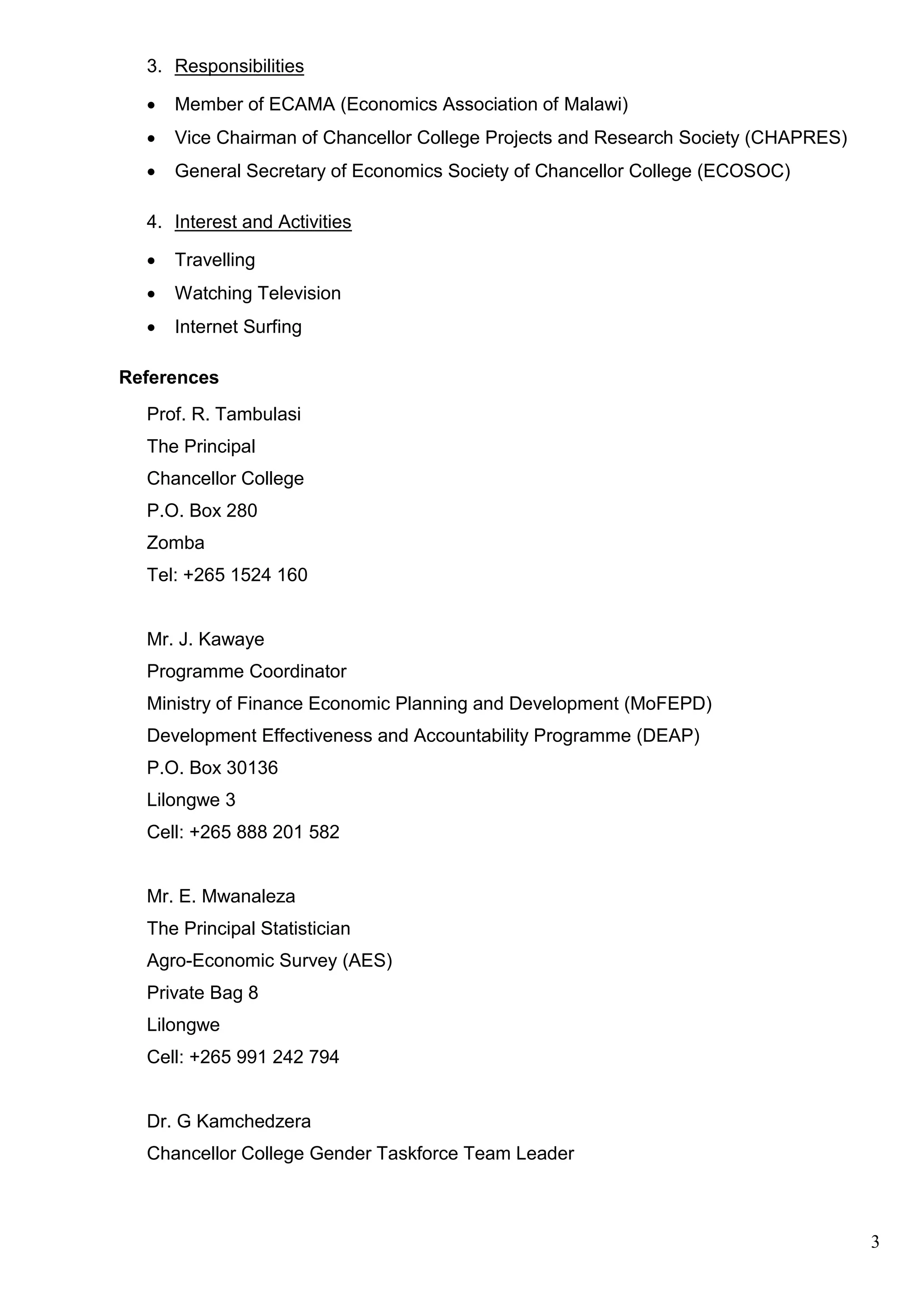 Curriculum Vitae for Kenton Mnindi | PDF