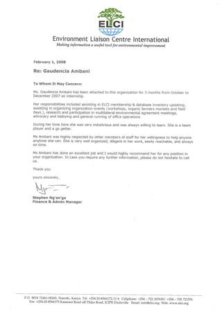 Recommendationl letter from Liaison Centre International
