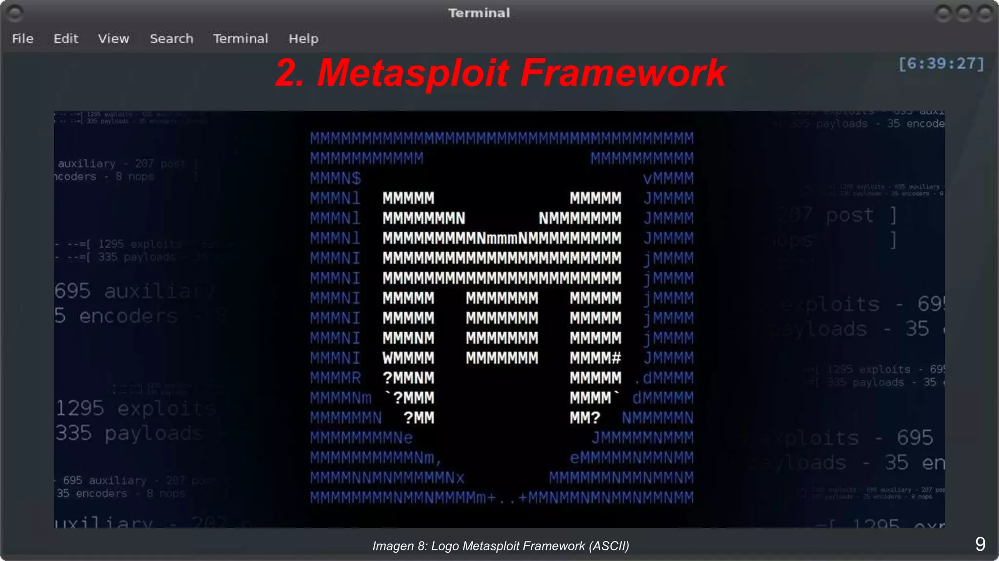2. Metasploit Framework
Imagen 8: Logo Metasploit Framework (ASCII) 9
 
