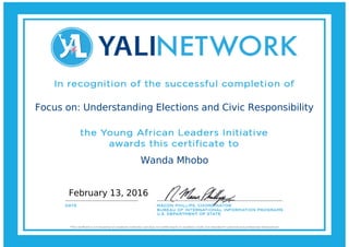 Focus on: Understanding Elections and Civic Responsibility
Wanda Mhobo
February 13, 2016
 