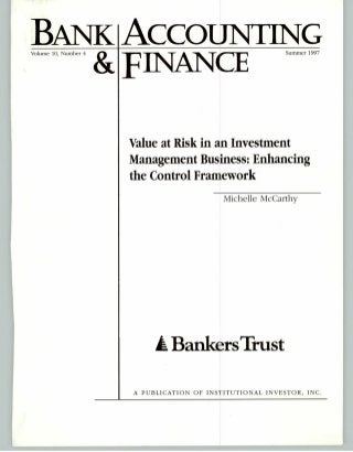 Value at Risk in an Investment Mgmt Business- Enchancing the Control Framework - Summer 1997