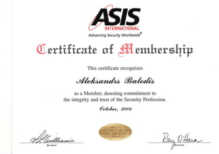 ASIS membership certificate