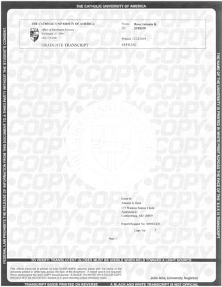 CUA Graduate Transcript