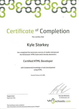 Certified HTML Developer - Kyle Starkey