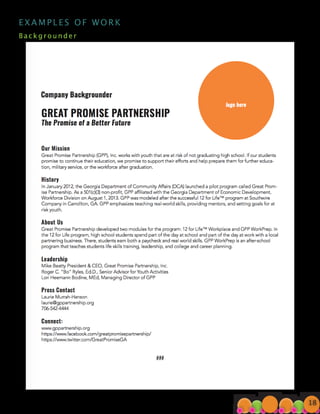 E X A M P L E S O F W O R K
B a c k g r o u n d e r 						
18
 