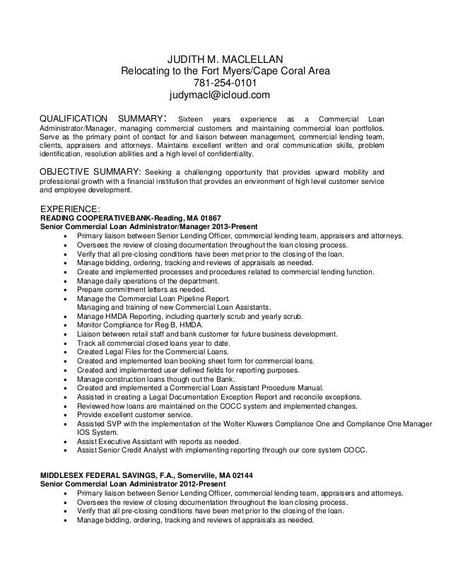 judith m resume 2014 loan administrator resume