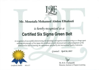 Six Sigma, Green Belt Certificate