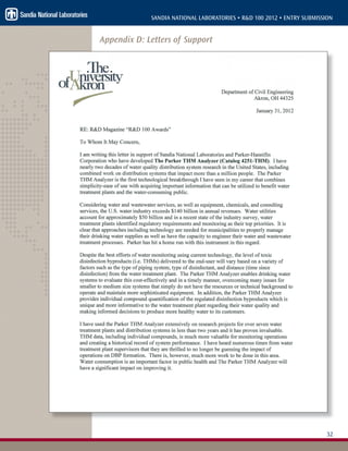 32
SANDIA NATIONAL LABORATORIES • R&D 100 2012 • ENTRY SUBMISSION
Appendix D: Letters of Support
 