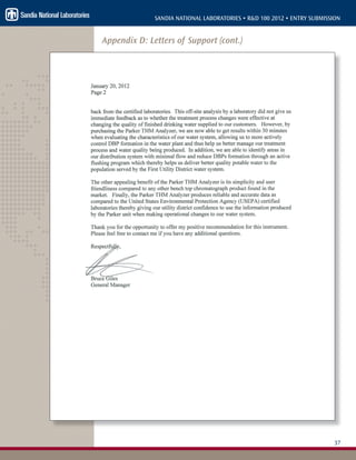 37
SANDIA NATIONAL LABORATORIES • R&D 100 2012 • ENTRY SUBMISSION
Appendix D: Letters of Support (cont.)
 