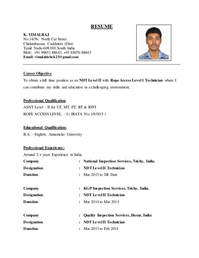 ndt resume samples