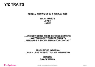 Y/Z TRAITS
REALLY GROWN UP IN A DIGITAL AGE
WANT THINGS
..FAST
..NOW
WANT TO BE RECOGNIZED
WANT TO BE HELPED, NOT SOLD TO
…ARE NOT GOING TO BE SENDING LETTERS
…WATCH MORE YOUTUBE THAN TV
…USE APPS & SOCIAL MEDIA FOR CONTACT
AUTHENTIC & SIMPLE (UI)…AUTHENTIC & SIMPLE (UI)
…MUCH MORE INFORMAL
MUCH LESS RESPECTFUL OF HIERARCHY…MUCH LESS RESPECTFUL OF HIERARCHY
IMAGES
SNACK MEDIA
Sven Krüger - Artificial Intelligence and the Future of Marketing - 22.06.2017
SNACK MEDIA
 