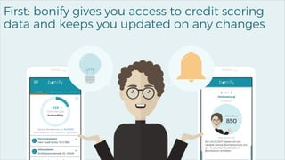 6
First: bonify gives you access to credit scoring
data and keeps you updated on any changes
 