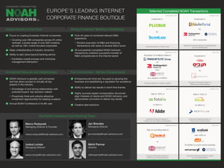 Selected Completed NOAH Transactions
Focus on Leading European Internet companies
Covering over 400 companies across 25 on...