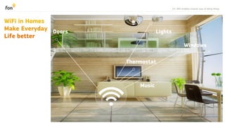 14 | WiFi enables smarter way of doing things
Windows
Music
Doors Lights
Thermostat
WiFi in Homes
Make Everyday
Life better
 