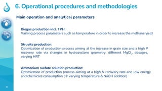 20
6. Operational procedures and methodologies
Main operation and analytical parameters
Struvite production:
Optimization ...