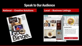 Speak toOur Audience
National – Creative Solutions Local – Business Listings
 