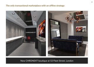 The only transactional marketplace with an offline strategy
New CHRONEXT boutique at 53 Fleet Street, London
21
 