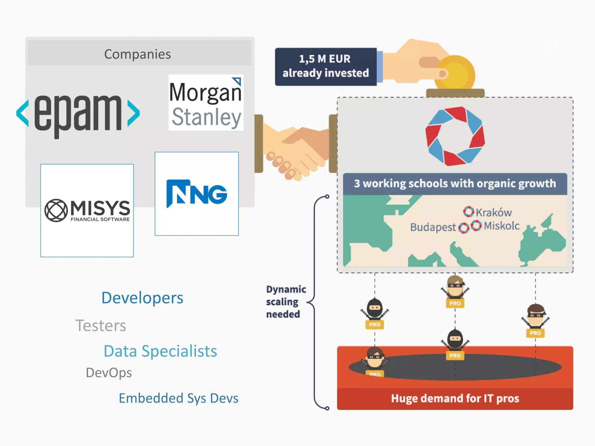 Companies
Developers
Testers
Data Specialists
DevOps
Embedded Sys Devs
 